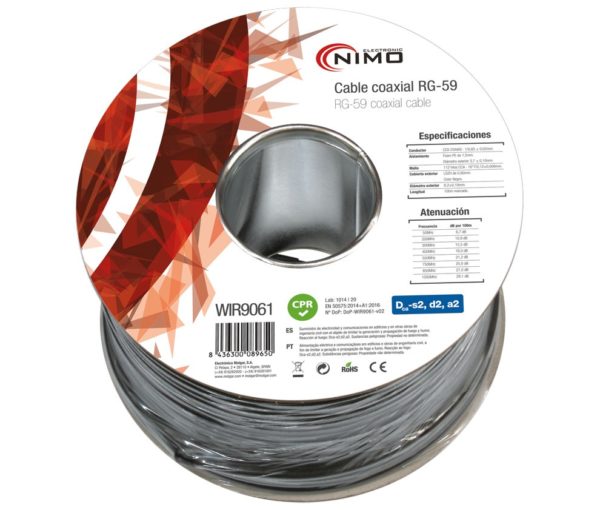 Cable Coaxial RG59 75 Ohm Negro, 100m precio metro