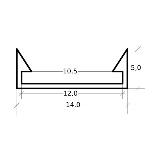 Perfil superficie 14 x 5mm precio 2m tapa n/i