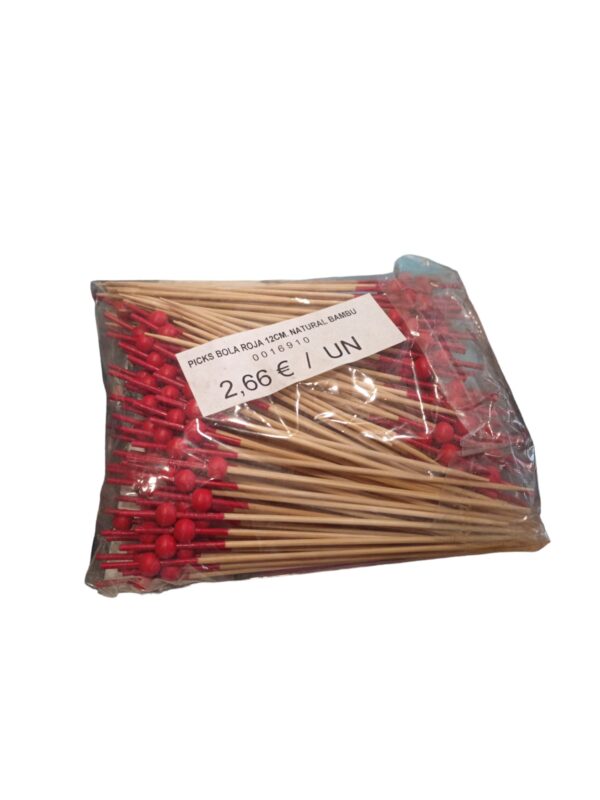 PICKS BOLA ROJA 12CM. NATURAL BAMBU