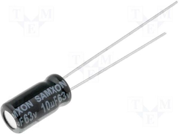 10uF 63Vdc Condensador Electrolitico 105ºC 5x11mm Radial (10 uds.)