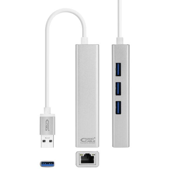 Conversor USB 3.0 a RJ45 Gigabit Hub 3xUSB 3.0 NANOCABLE