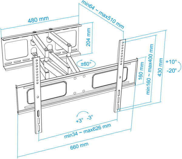 Soporte Extensible Pared 51cm TV 37"- 70" TOOQ - Imagen 2