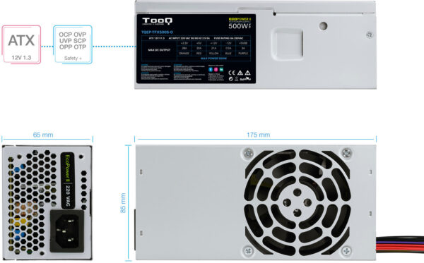 Fuente Alimentacion PC 500W TFX 85x65x175mm TOOQ - Imagen 2