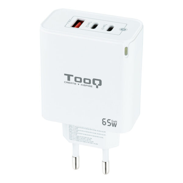 Cargador 2xUSB-C PD + USB-A QC 65W GAN BLANCO TOOQ