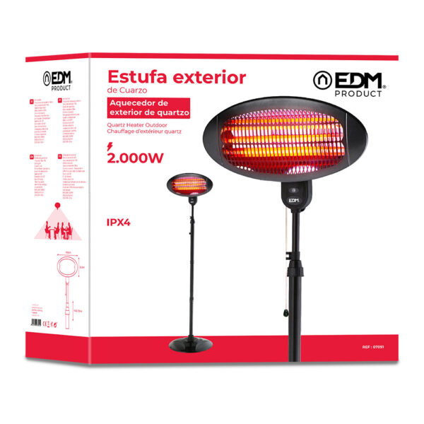 ESTUFA DE CUARZO DE EXTERIOR CON PIE - 2000W - EDM - Imagen 2