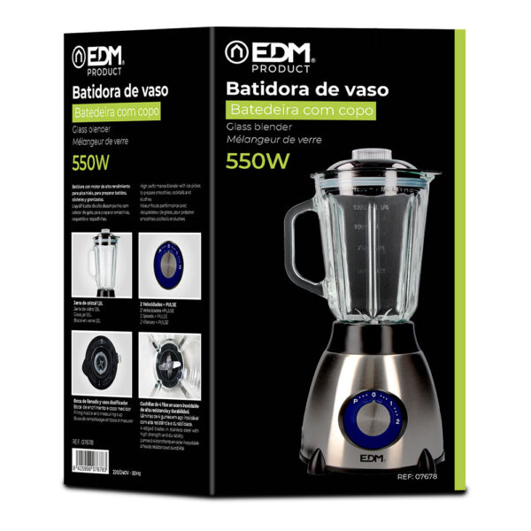 BATIDORA CON VASO MEZCLADOR DE CRISTAL 550W 1,5L  EDM - Imagen 3