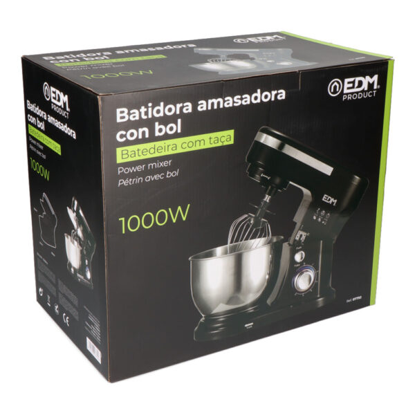 BATIDORA AMASADORA 1000W CON BOL DE ACERO INOXIDABLE 4L EDM - Imagen 5