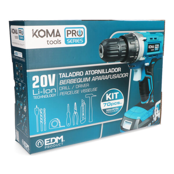 KIT MALETIN TALADRO ATORNILLADOR CON 70 ACCESORIOS 20V CON BATERÍA Y CARGADOR KOMA TOOLS - Imagen 4