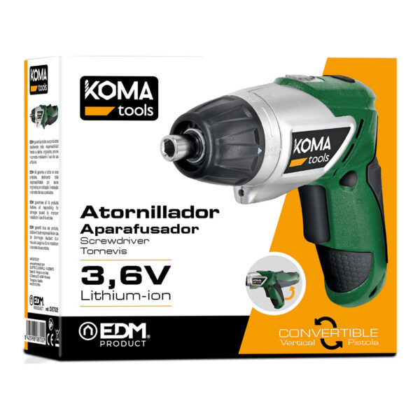 ATORNILLADOR A BATERIA REVERSIBLE 3,6V LITIO 1300mAh 17,5x14,8cm KOMA TOOLS - Imagen 3