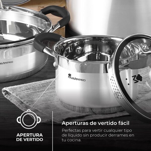 OLLA Ø24x12cm 5L ACERO INOXIDABLE CON TAPA FOODIES BGMP-1502-BK MASTERPRO - Imagen 5