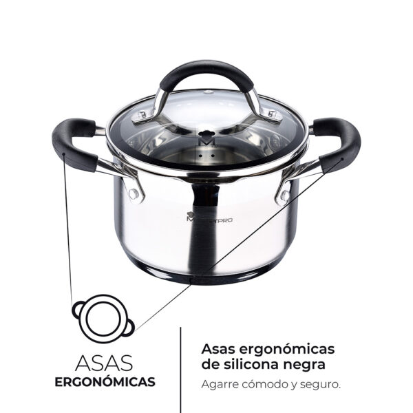 OLLA Ø16x10cm 1,8L DE ACERO INOXIDABLE CON TAPA FOODIES BGMP-1504-BK MASTERPRO - Imagen 2