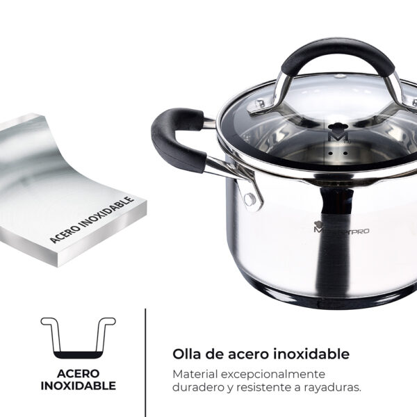 OLLA Ø16x10cm 1,8L DE ACERO INOXIDABLE CON TAPA FOODIES BGMP-1504-BK MASTERPRO - Imagen 5