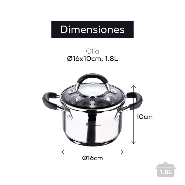 OLLA Ø16x10cm 1,8L DE ACERO INOXIDABLE CON TAPA FOODIES BGMP-1504-BK MASTERPRO - Imagen 6