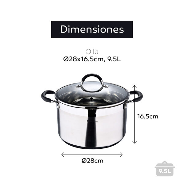 OLLA Ø28x16,5cm 9,5L DE ACERO INOXIDABLE CON TAPA FOODIES BGMP-1506-BK MASTERPRO - Imagen 6