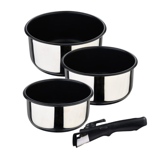 SET 3 CAZOS (Ø16x8cm/Ø18x9cm/Ø20x10cm) ACERO INOXIDABLE CLICK & COOK BERGNER