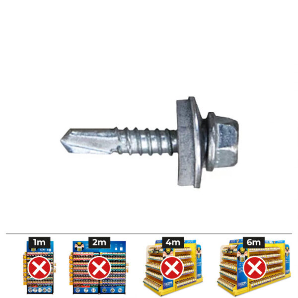 CAJA 200 UNID. TORNILLO 7301 PUNTA BROCA CABEZA HEXAGONAL SW10 Ø 6,3x38 mm ARANDELA DE EPDM Ø16 CINCADO