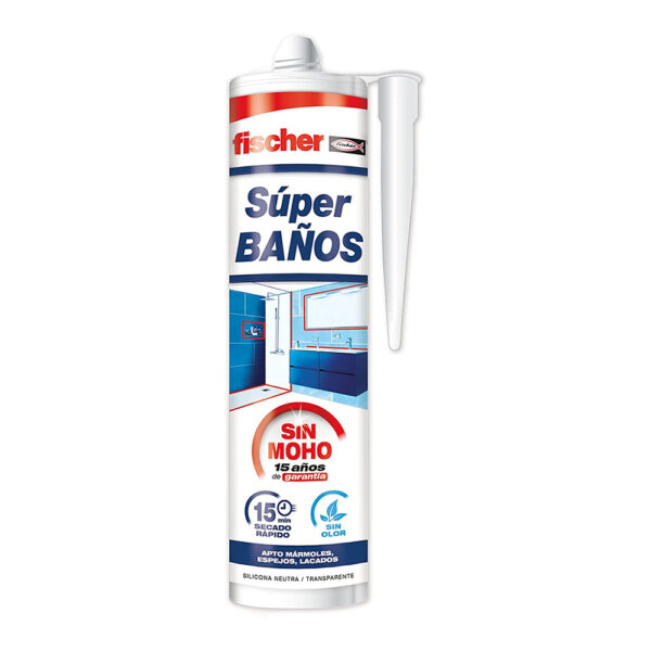 SUPER BAÑOS SILICONA TRANSLÚCIDA ANTIMOHO SIN OLOR 280ml 563065 FISCHER