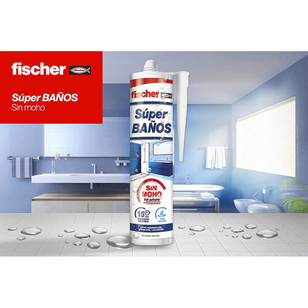 SUPER BAÑOS SILICONA BLANCA ANTIMOHO SIN OLOR 280ml 563064 FISCHER - Imagen 2