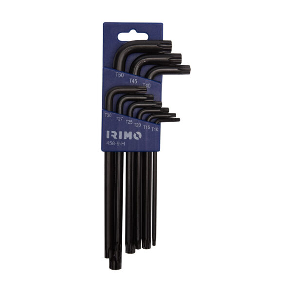 JUEGO PETACA 9 LLAVES ACODADAS PAVONADAS TORX® T10-T50 458-9-H