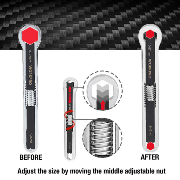 LLAVE AJUSTABLE UNIVERSAL 5 - 27mm, MÉTRICA Y SAE - Imagen 5