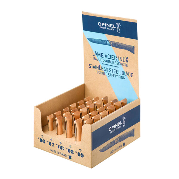 CAJA CON 30 NAVAJAS ACERO INOXIDABLE, 6 unid. Nº6 +  6 unid. Nº7 + 12 unid. Nº8 + 6 unid. Nº9. OPINEL