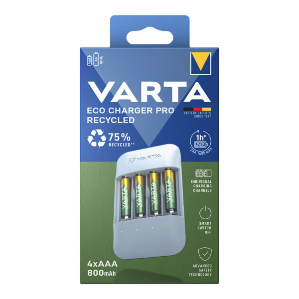 CARGADOR DE PILAS VARTA ECO CHARGER PRO + 4 PILAS 800 Mah AAA 56813