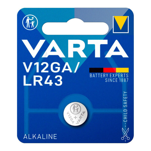 PILA VARTA LR43 - V12GA 1.5V ALKALINA (BLISTER 1 unid.) Ø11,6x4,2mm