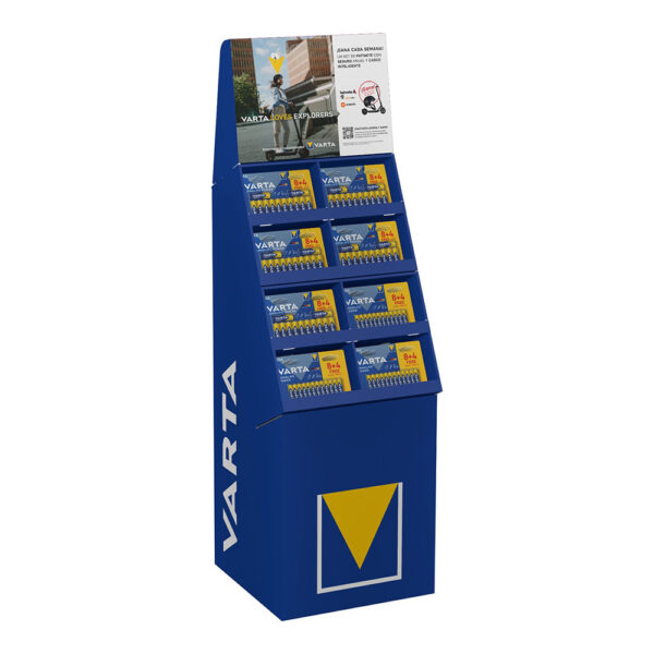 EXPOSITOR PROMOCIONAL LONGLIFE POWER 8+4, 89 PACKS (50 PACKS AA + 39 PACKS AAA) VARTA