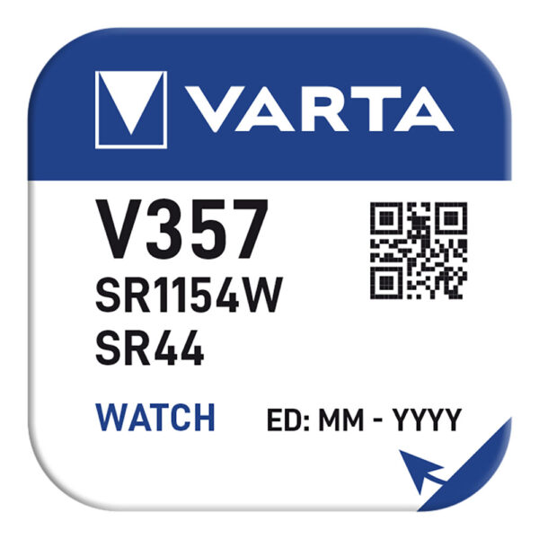 MICRO PILA DE BOTON VARTA SR44 - V357 SILVER 1,55V (BLISTER 1 unid.) Ø11,6x5,4mmMICRO PILA DE BOTON SILVER VARTA SR44 - V357 1,55V (BLISTER 1 unid.) Ø11,6x5,4mm (diámetro/alto)