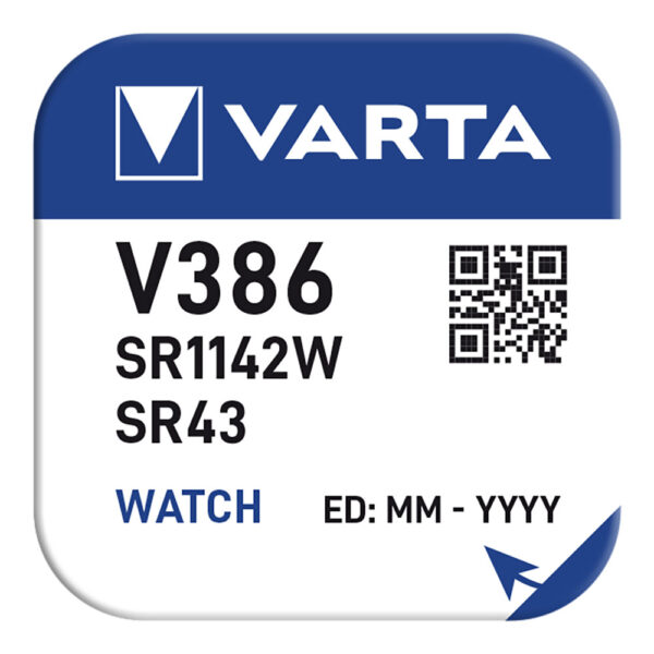 MICRO PILA DE BOTON VARTA SILVER SR43 - V386 1,55V (BLISTER 1 unid.) Ø11,6x4,2mm