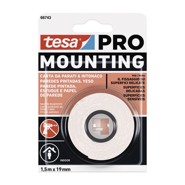 CINTA DOBLE CARA MOUNTING PRO PARED PINTADA 1.5m x 19mm 66743 TESA