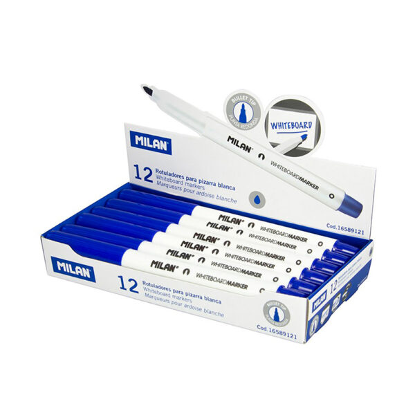 CAJA DE 12 ROTULADORES AZULES Ø3,7mm PARA PIZARRA BLANCA MILAN