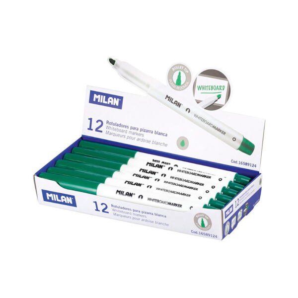 CAJA DE 12 ROTULADORES VERDES Ø3,7mm PARA PIZARRA BLANCA MILAN