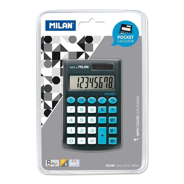 BLISTER CALCULADORA POCKET NEGRA 8 DIGITOS CON FUNDA MILAN - Imagen 2