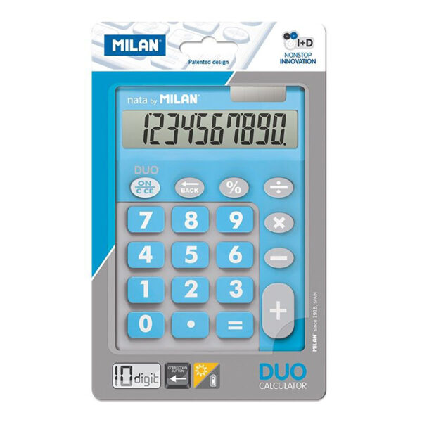 BLISTER CALCULADORA DUO 10 DIGITOS AZUL TECLAS GRANDES MILAN