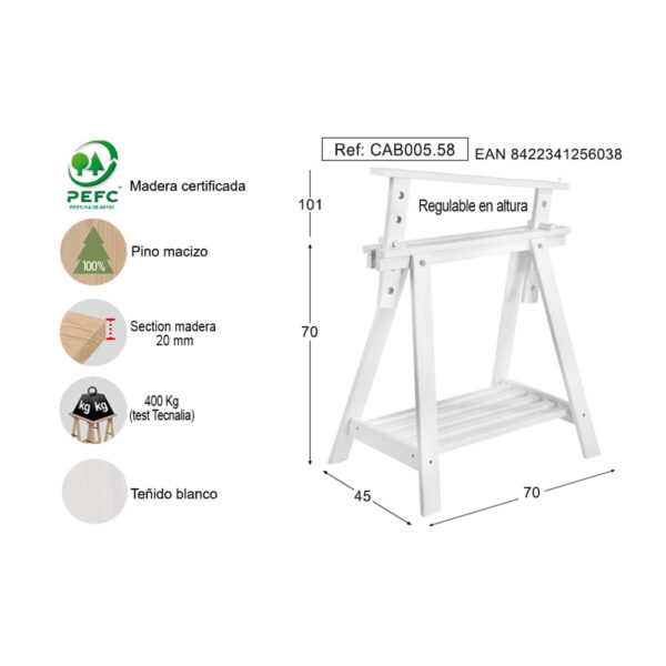 CABALLETE ARCHITECT PINO MACIZO BLANCO ASTIGARRAGA - Imagen 5