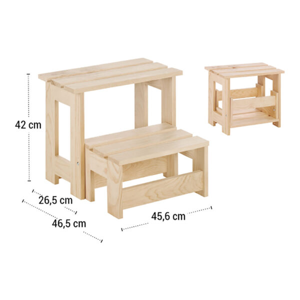 TABURETE/ESCALERA MONTADA PINO BRUTO 100% PEFC CERT 43x46,5x27cm ASTIGARRAGA - Imagen 4