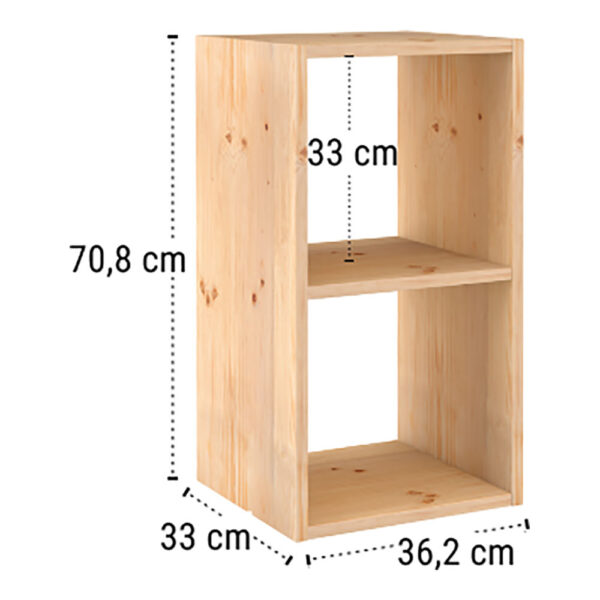 ESTANTERIA MODULAR 2 CUBOS DINAMIC PINO MACIZO 36,2x33x70,8cm ASTIGARRAGA - Imagen 2