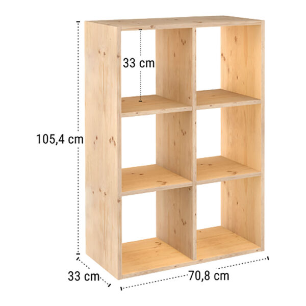 ESTANTERIA MODULAR 6 CUBOS DINAMIC PINO MACIZO 70,8x33x105,4cm ASTIGARRAGA - Imagen 2