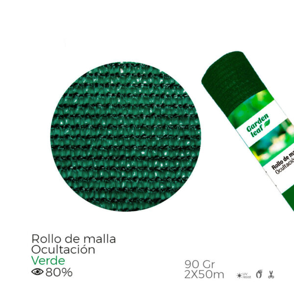 ROLLO DE MALLA DE OCULTACIÓN COLOR VERDE DENSIDAD 90g 2x50m