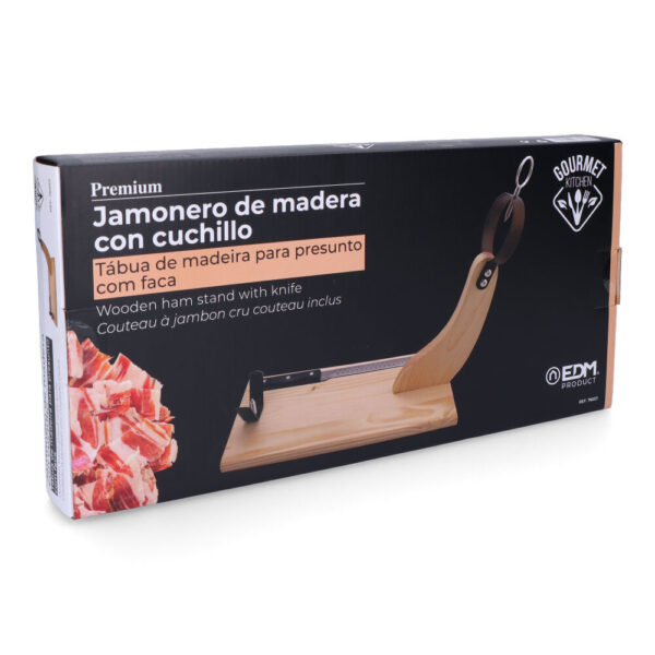 JAMONERO PREMIUM MADERA DE PINO CON CUCHILLO INCLUIDO GOURMET KITCHEN - Imagen 3