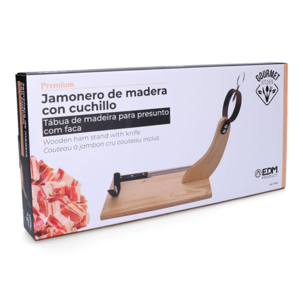 JAMONERO PREMIUM MADERA DE PINO CON CUCHILLO INCLUIDO GOURMET KITCHEN - Imagen 4