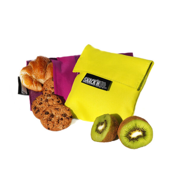 PORTA SNACKS REUTILIZABLES SNACK'N'GO LILA-AMARILLO 14x14cm Y 20x20cm, 2 UNIDADES - Imagen 3