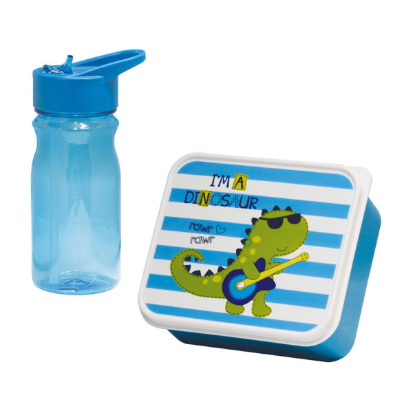 CAJA INFANTIL PARA MERIENDA CON CANTIMPLORA DINO 0,85L/0,5L MONDEX