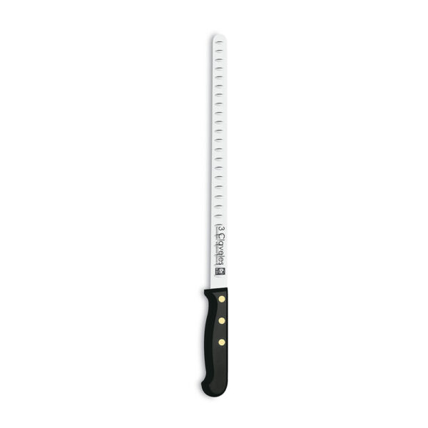 CUCHILLO JAMONERO ALVEOLADO POM 29 cm. - 11,5"  D 3 CLAVELES