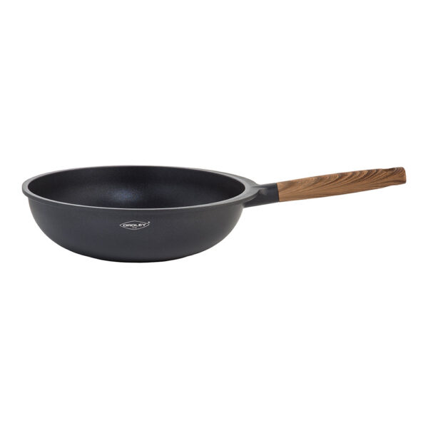 WOK ALUMINIO FUNDIDO C/TAPA. MANGO COLOR  MADERA 30cm NATURE OROLEY