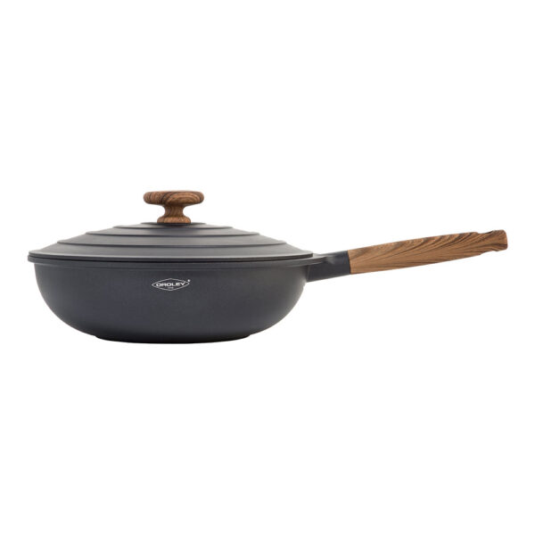 WOK ALUMINIO FUNDIDO C/TAPA. MANGO COLOR  MADERA 30cm NATURE OROLEY - Imagen 3