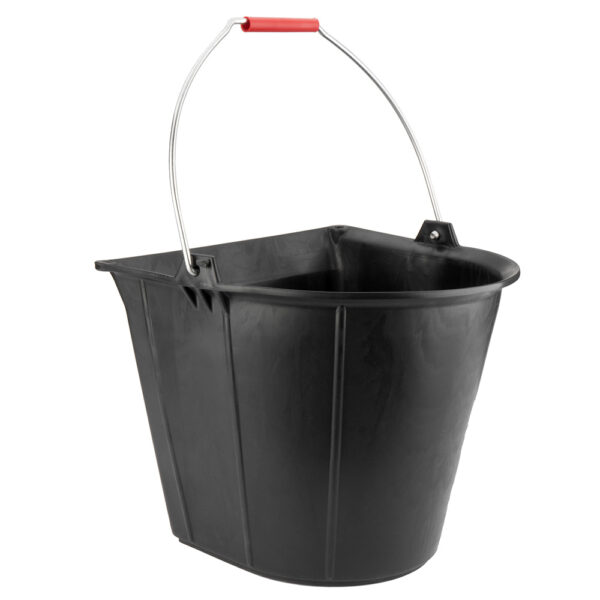 CUBO INDUSTRIAL PLANO 13 L DE CAUCHO SINTÉTICO NEGRO, CON ASA METÁLICA.