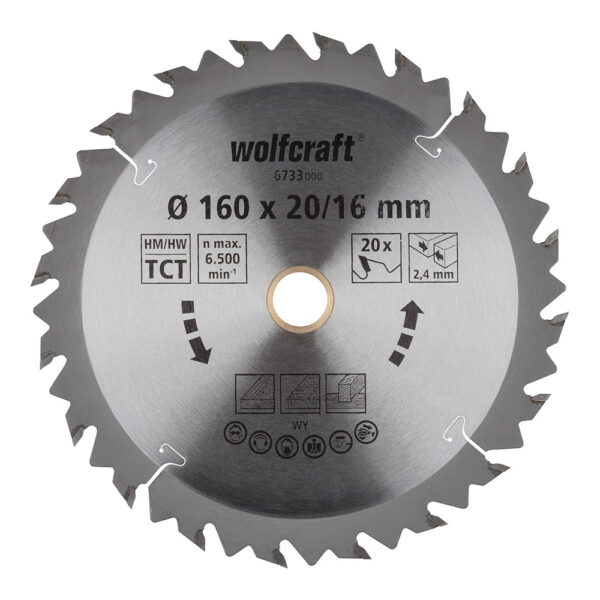 DISCO DE SIERRA CIRCULAR CT, 20 DIENTES Ø160mm 6733000 WOLFCRAFT