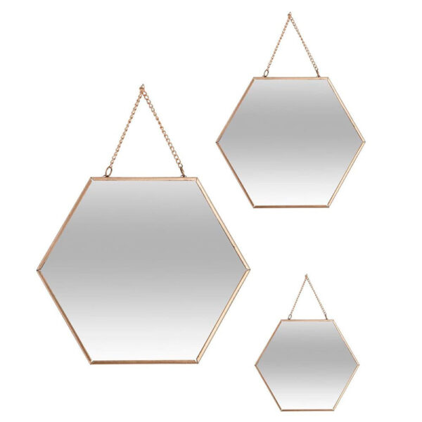 SET 3 ESPEJOS ORO HEXAGONALES 19,8x17,5cm/25x22,5cm/29,5x26cm